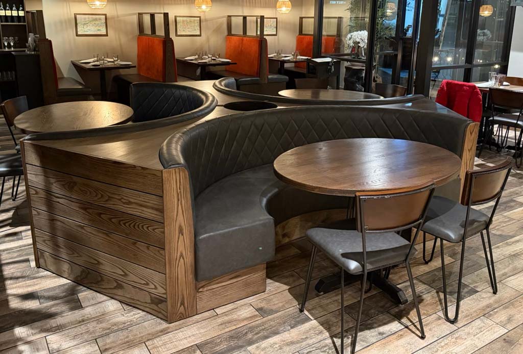 Taza — Rocky River — Custom curved banquette & integrated table